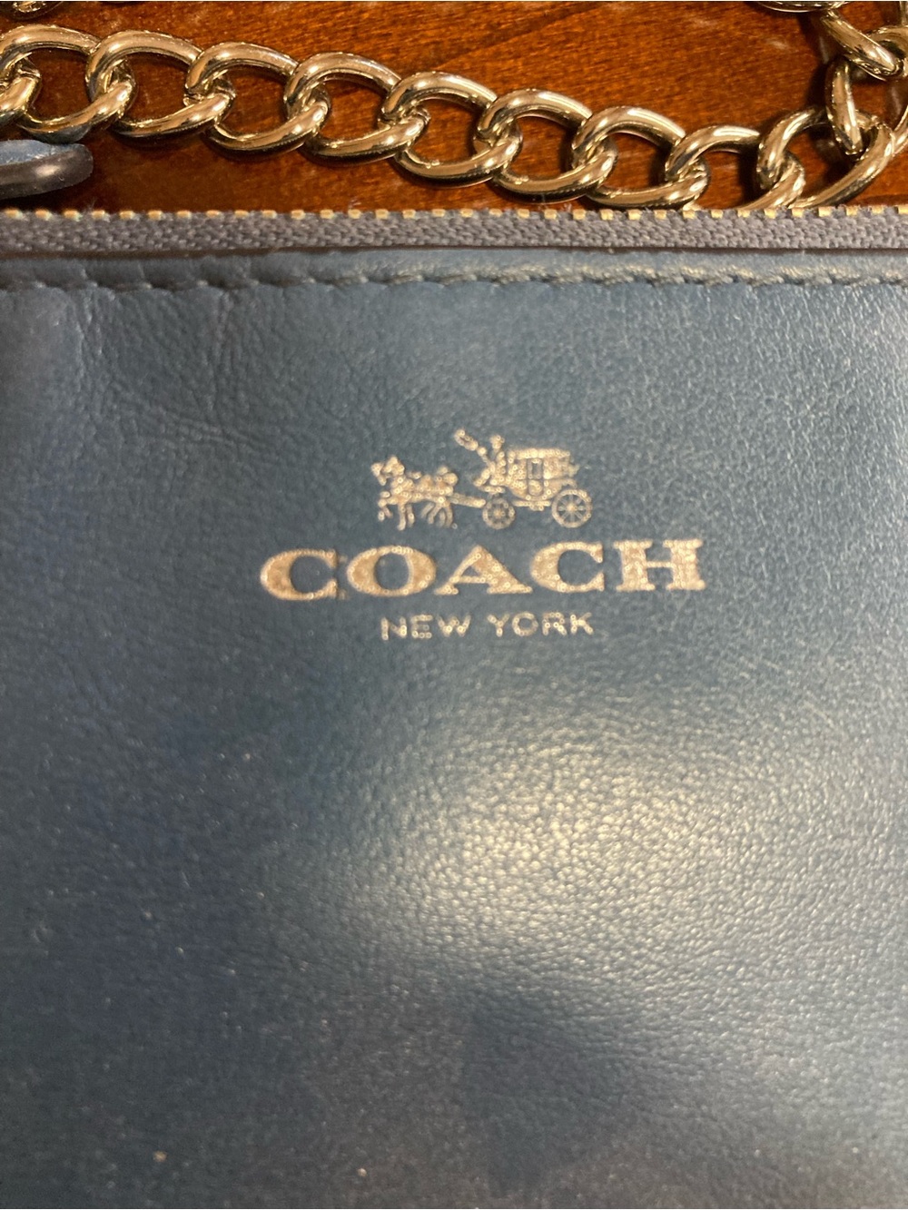 Coach Double L-Zip Teal Blue Full-Grain Leather Wristlet - Picture 6 of 16